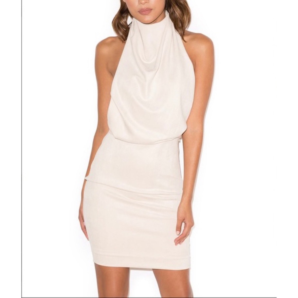 House of CB Georgiana cream suede backless dress